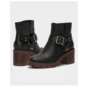 Lucky Brand Black Leather Block Heel Ankle Boots – Women’s 8